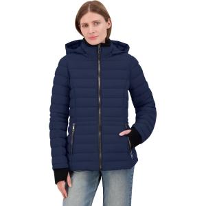 imageNautica Womens Short Puffer Coat with Faur Fur Trim HoodNavy Seas