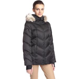 imageNautica Womens Short Puffer Coat with Faur Fur Trim HoodOnyx