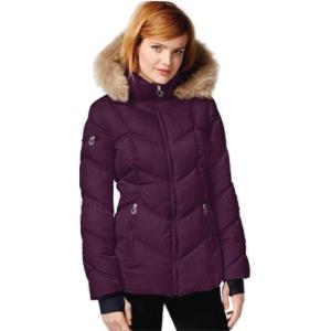 imageNautica Womens Short Puffer Coat with Faur Fur Trim HoodPurple