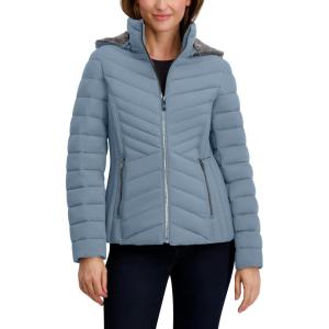 imageNautica Womens Short Puffer Coat with Faux Fur Trim HoodBlue
