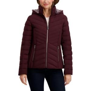 imageNautica Womens Short Puffer Coat with Faux Fur Trim HoodChianti