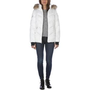 imageNautica Womens Short Puffer Coat with Faux Fur Trim HoodMarshmallow