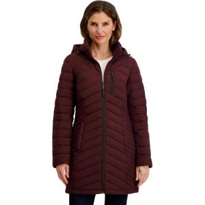 imageNautica Womens Stretch Puffer Jacket  Midweight Quilted Coat Detachable HoodChianti