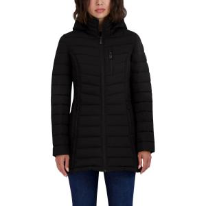 imageNautica Womens Stretch Puffer Jacket  Midweight Quilted Coat Detachable HoodDeep Black