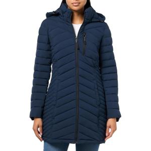 imageNautica Womens Stretch Puffer Jacket  Midweight Quilted Coat Detachable HoodDeep Navy