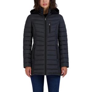 imageNautica Womens Stretch Puffer Jacket  Midweight Quilted Coat Detachable HoodGrey