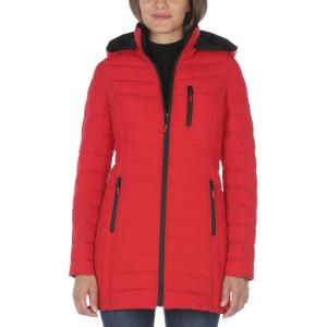 imageNautica Womens Stretch Puffer Jacket  Midweight Quilted Coat Detachable HoodNautica Red