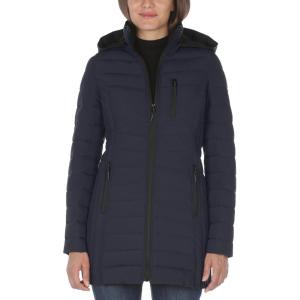 imageNautica Womens Stretch Puffer Jacket  Midweight Quilted Coat Detachable HoodNavy