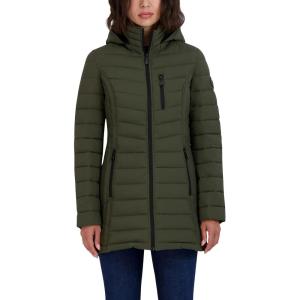 imageNautica Womens Stretch Puffer Jacket  Midweight Quilted Coat Detachable HoodOlive