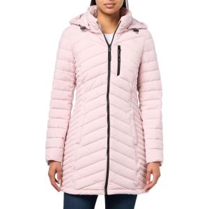 imageNautica Womens Stretch Puffer Jacket  Midweight Quilted Coat Detachable HoodPink
