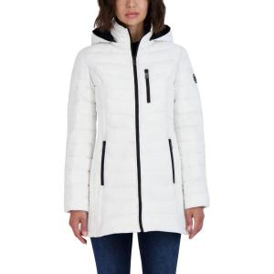 imageNautica Womens Stretch Puffer Jacket  Midweight Quilted Coat Detachable HoodWhite