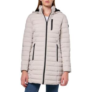 imageNautica Womens Stretch Puffer Jacket  Midweight Winter Coat Detachable Faux Fur Lined Hood Limestone Small
