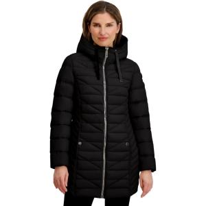 imageNautica Womens Stretch Puffer Jacket with Faux Fur Lined Hood  Wind ampamp WaterResistant Winter CoatBlack