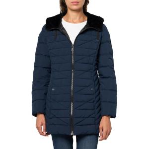 imageNautica Womens Stretch Puffer Jacket with Faux Fur Lined Hood  Wind ampamp WaterResistant Winter CoatDeep Blue
