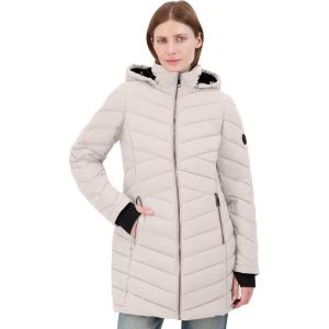 imageNautica Womens Stretch Puffer Jacket with Faux Fur Lined Hood  Wind ampamp WaterResistant Winter CoatLimestone