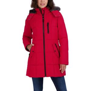imageNautica womens Heavyweight Puffer Jacket With Faux Fur Lined HoodTrue Red