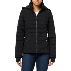 imageNautica womens Mechanical Stretch Puffer Jacketdetachable Faux Fur Hood ampamp Storm CuffsBlack
