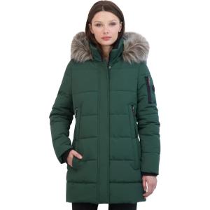 imageNautica womens Soft Mist Heavyweight Puffer Coat Winter Jacket With Detachable Faux Fur HoodVerde