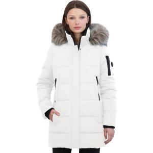 imageNautica womens Soft Mist Heavyweight Puffer Coat Winter Jacket With Detachable Faux Fur HoodWinter White