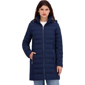 imageNautica womens Stretch Puffer Jacket Faux Fur Lined Hood Wind ampamp Waterresistant Winter CoatNavy Seas