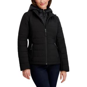 imageNautica womens Womens Stretch Hybrid Puffer Jacket  Short Winter Coat With BibCaviar Black