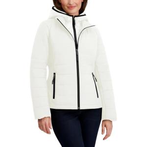 imageNautica womens Womens Stretch Hybrid Puffer Jacket  Short Winter Coat With BibSail White