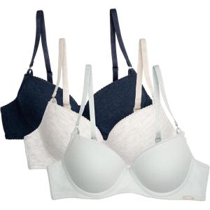 imageNautica Womens 3Pack Bras Cotton Blend Light Lift Everyday TShirt Bra SetZen GardenLt Heather GreyNavy Heather