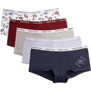 imageNautica Womens Cotton Boyshort Underwear Set 5PackNavy SeaStarlit GreyMd Heather GreyDeep PomegranateBrushed Floral