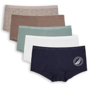 imageNautica Womens Cotton Boyshort Underwear Set 5PackNocturnal NavyWhiteBlue SageVolcano AshNt Blue Dot