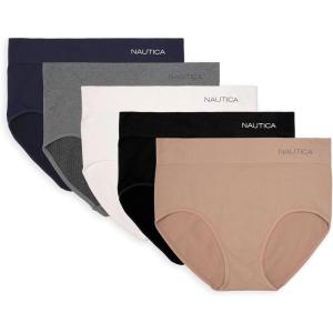 imageNautica Womens Seamless Ribbed Knit Brief Underwear Set 5PackSoft TaupeBlackWhiteMd Heather GreyNocturnal Navy