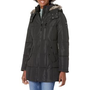 imageNautica womens Heavyweight Puffer Jacketfaux Furlined Hood Wind Waterresistant Winter CoatOnyx