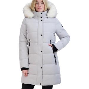 imageNautica womens Heavyweight Puffer Jacketfaux Furlined Hood Wind Waterresistant Winter CoatSilver Grey
