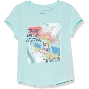 imageNautica Girls Short Sleeve TShirt with Fun Graphic Design Cotton Tee with Tagless InteriorBlue Beach Escape