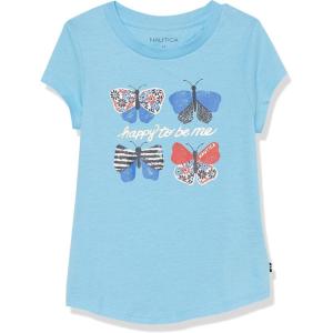 imageNautica Girls Short Sleeve TShirt with Fun Graphic Design Cotton Tee with Tagless InteriorBlue Butterflies