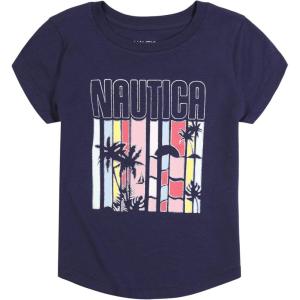 imageNautica Girls Short Sleeve TShirt with Fun Graphic Design Cotton Tee with Tagless InteriorPeacoat Palm