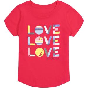 imageNautica Girls Short Sleeve TShirt with Fun Graphic Design Cotton Tee with Tagless InteriorVirtual Pink Love