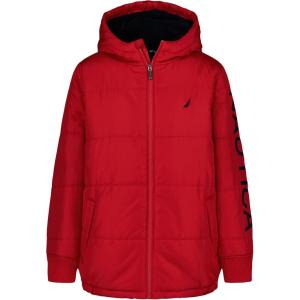 imageNautica boys Heavyweight Hooded Bubble Jacket With Polar Fleece LiningTango RedNavy
