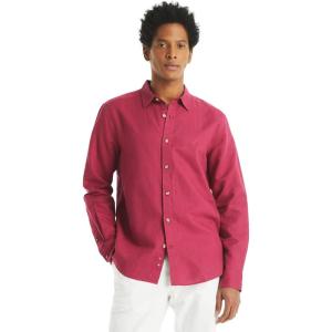 imageNautica Mens Nautica Sustainably Crafted Classic Fit Linen ShirtDeck Crimson Sunst