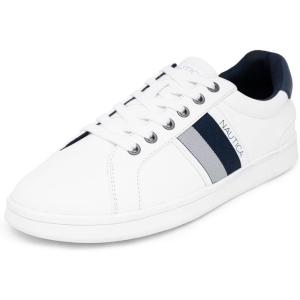 imageNautica Mens Casual LaceUp Sneakers Classic LowTop Fashion Shoes with Sleek Everyday StyleWhite Grey Navyhenrey