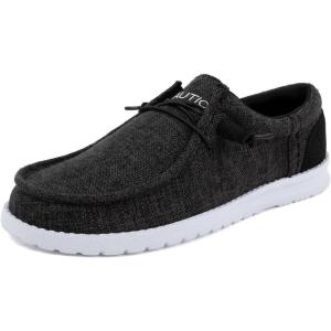imageNautica Mens Comfort Loafers SlipOn Boat Shoe Lightweight Casual Stretch SneakerRushfordBlack White