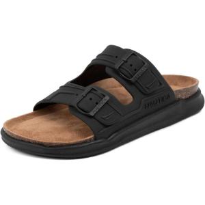 imageNautica Mens Sandals  Casual Slides with 2 Adjustable Buckle Straps and Cork Footbed for Ultimate Comfort and Style RegularWide Width Big SizeBlack Mono