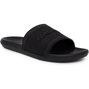 imageNautica Mens Slide Sandals  Comfortable SlipOn Pool ampamp Beach Shoes with Cushioned Footbed for Casual WearBlack Mono Pilf