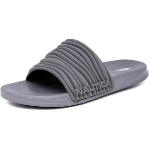 imageNautica Mens Slide Sandals  Comfortable SlipOn Pool ampamp Beach Shoes with Cushioned Footbed for Casual WearCharcoal Loch