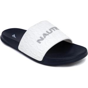 imageNautica Mens Slide Sandals  Comfortable SlipOn Pool ampamp Beach Shoes with Cushioned Footbed for Casual WearWhite Greysilverton