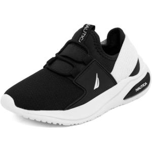 imageNautica Kids Athletic SlipOn Sneakers  Comfortable Bungee Running Shoes for Boys and Girls  Stylish and Supportive Footwear for Active Kids Big KidLittle KidToddlerBlackWhite