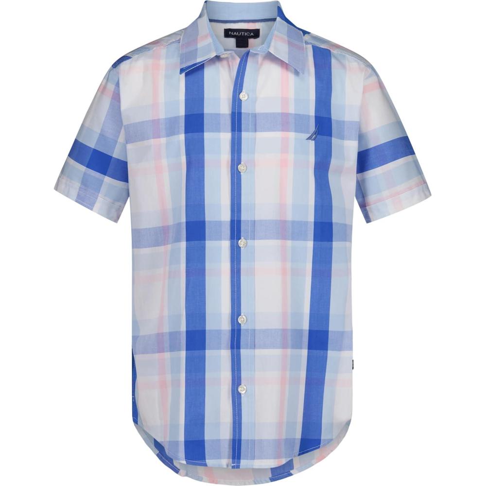 imageNautica Boys Short Sleeve Woven ButtonDown Shirt Light Weight ampamp BreathableAmericana Plaid