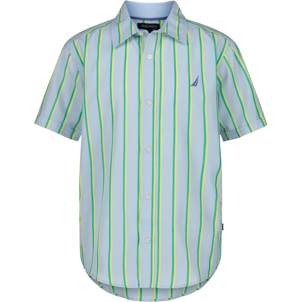 imageNautica Boys Short Sleeve Woven ButtonDown Shirt Light Weight ampamp BreathableCashmere Blue Thin Stripe