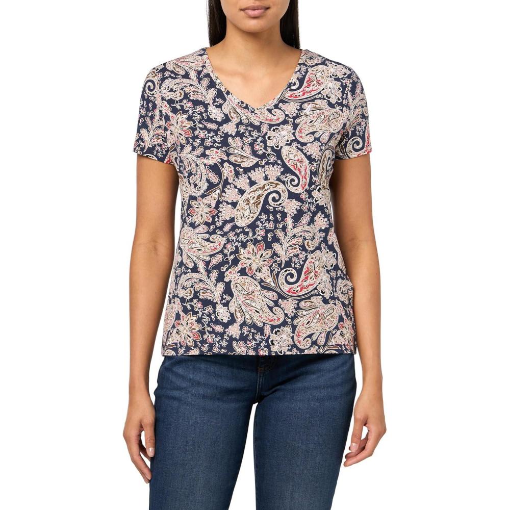 imageNautica Womens Solid VNeck Short Sleeve TShirtNight Sky Multi