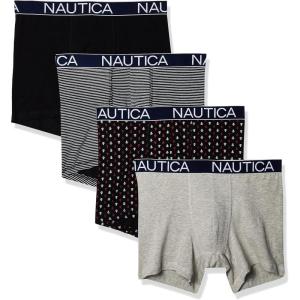 imageNautica mens Cotton Stretch 4 Pack Boxer BriefBlackHeather GreyStripe 2Anchor Print