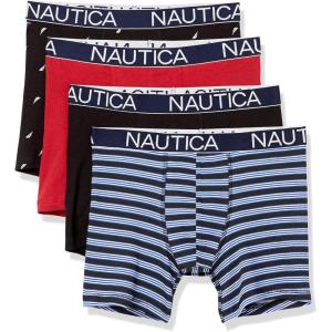 imageNautica mens Cotton Stretch 4 Pack Boxer BriefBlackNautica RedStripe BlackSail Print